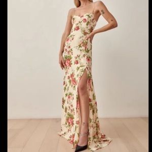 NEW Reformation Melita dress maxi tie shoulder slit jardin floral 8